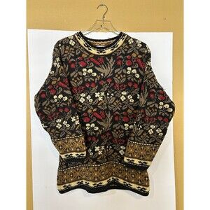 VTG 90s Country Primitive Sweater Heavy Knit Floral Sz ? Hip Length